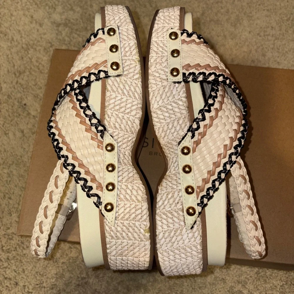 Kelsi Dagger Brooklyn Pace Raffia Anthropologie Wedge Sandals neutral 6.5 M‎